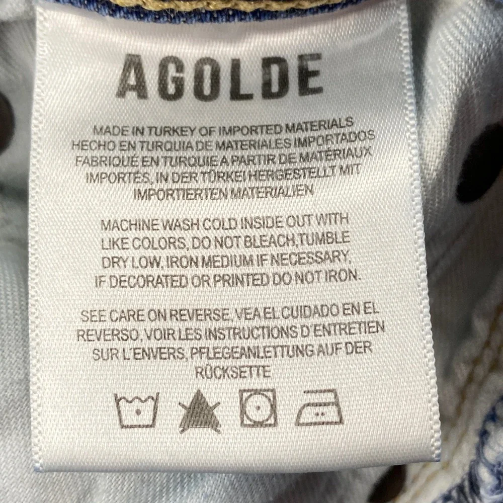 Agolde High Rise Skinny Jeans Button Fly Distressed Raw Hem Medium Wash Size‎ 26